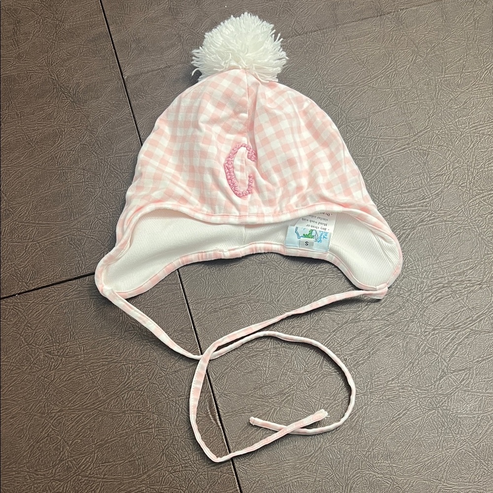 Pink Gingham Baby Hat with Pom Pom